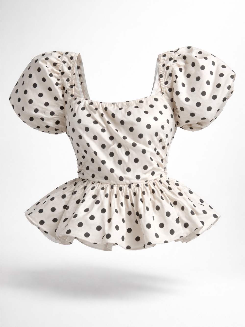 SHEIN Black Polka Dot Puff Sleeve Peplum Top - Cream ‼️(Plus Size)